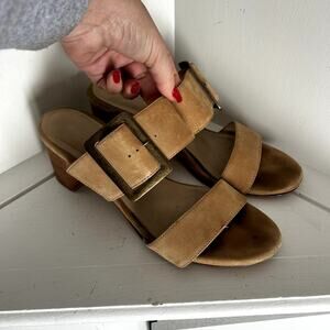 Women's Chocolat Blu suede buckle slip on mid heels